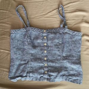 Blue Everlane 100% linen button crop top